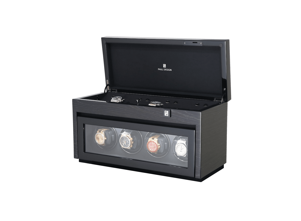 Paul design Gentlemen 4+6 - Naťahovač na 4 hodinky + odkladací priestor