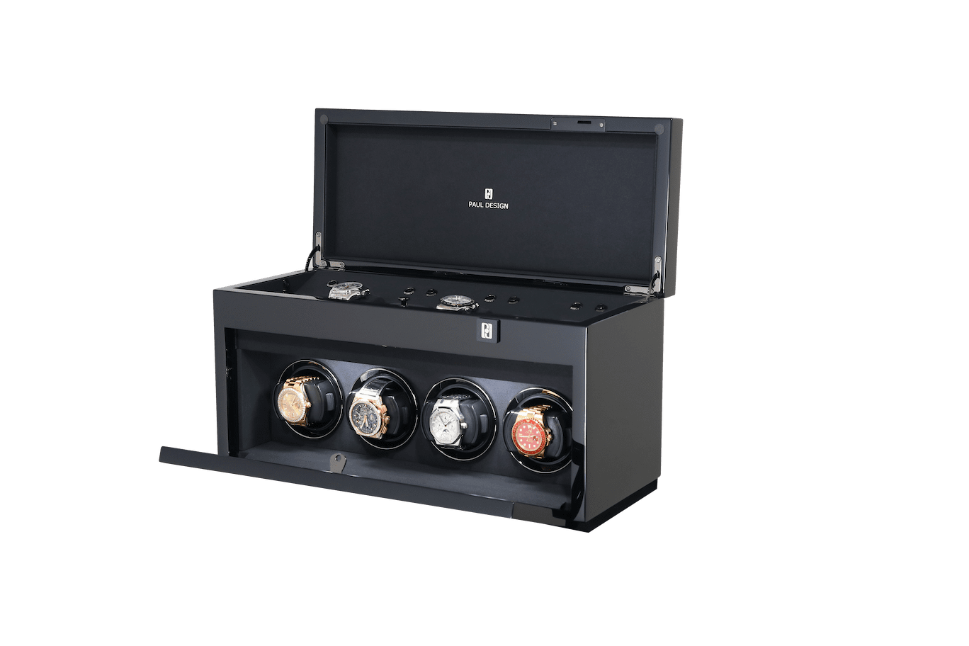 Paul design Gentlemen 4+6 - Naťahovač na 4 hodinky + odkladací priestor