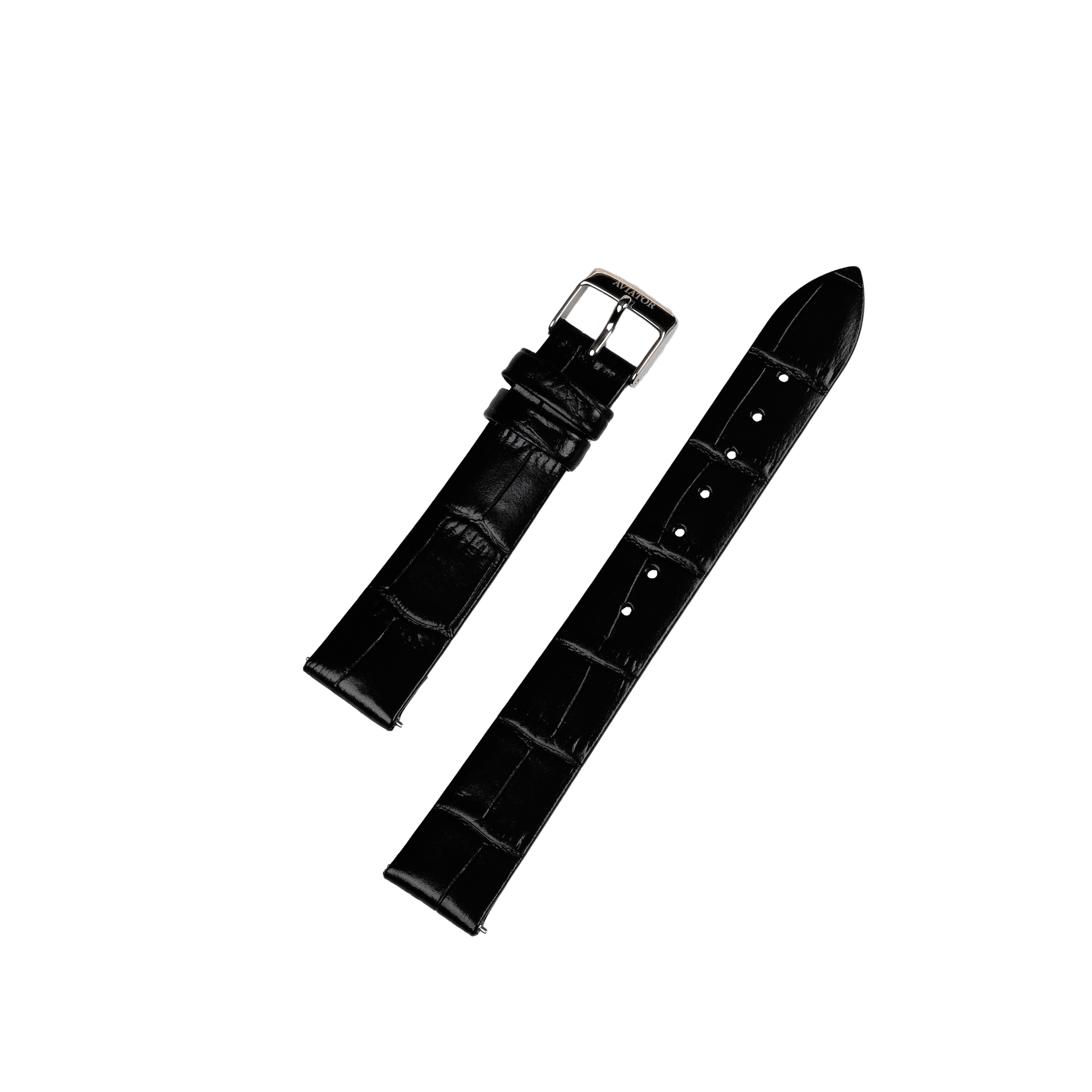 Aviator Swiss calfskin strap for Moonflight model - black with steel buckle