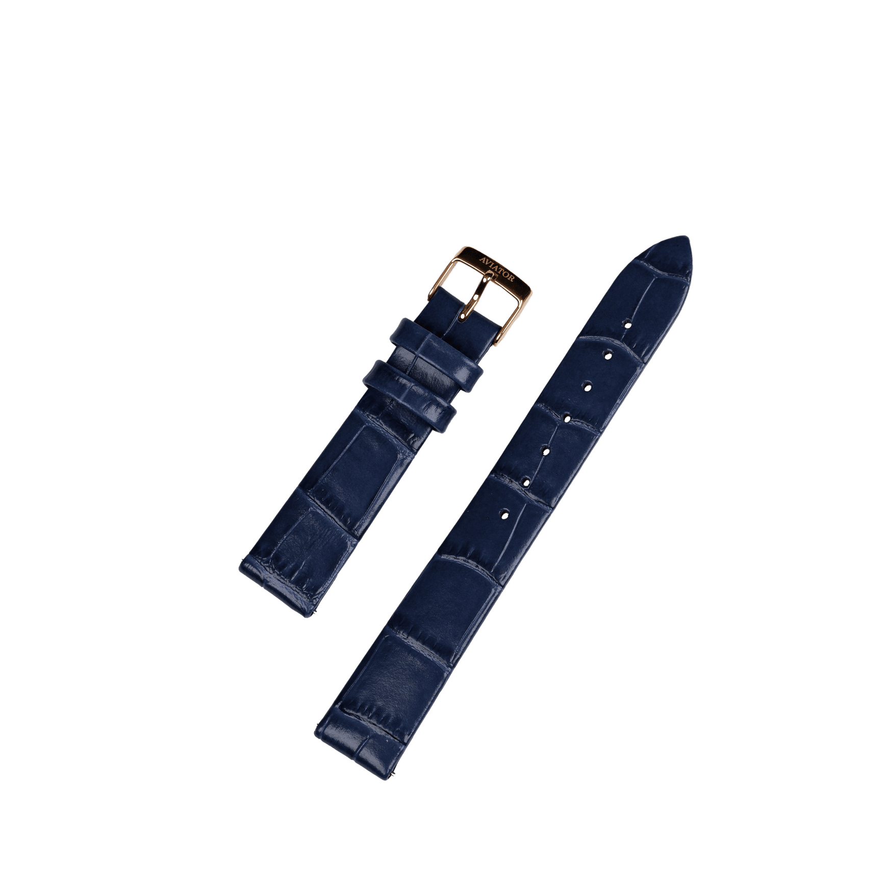 Aviator Swiss calfskin strap for Moonflight model - blue with gold buckle