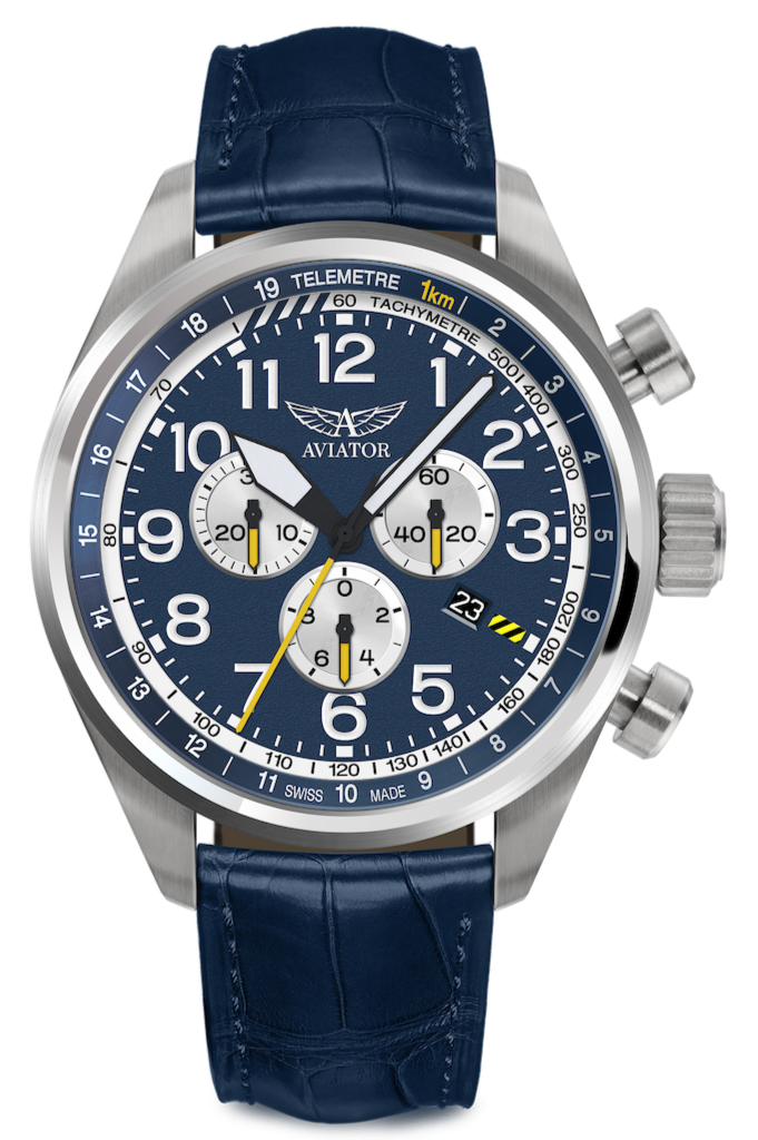 Aviator Swiss remienok z teľacej kože pre model AIRACOBRA P45 Chrono - modrý s oceľovou prackou