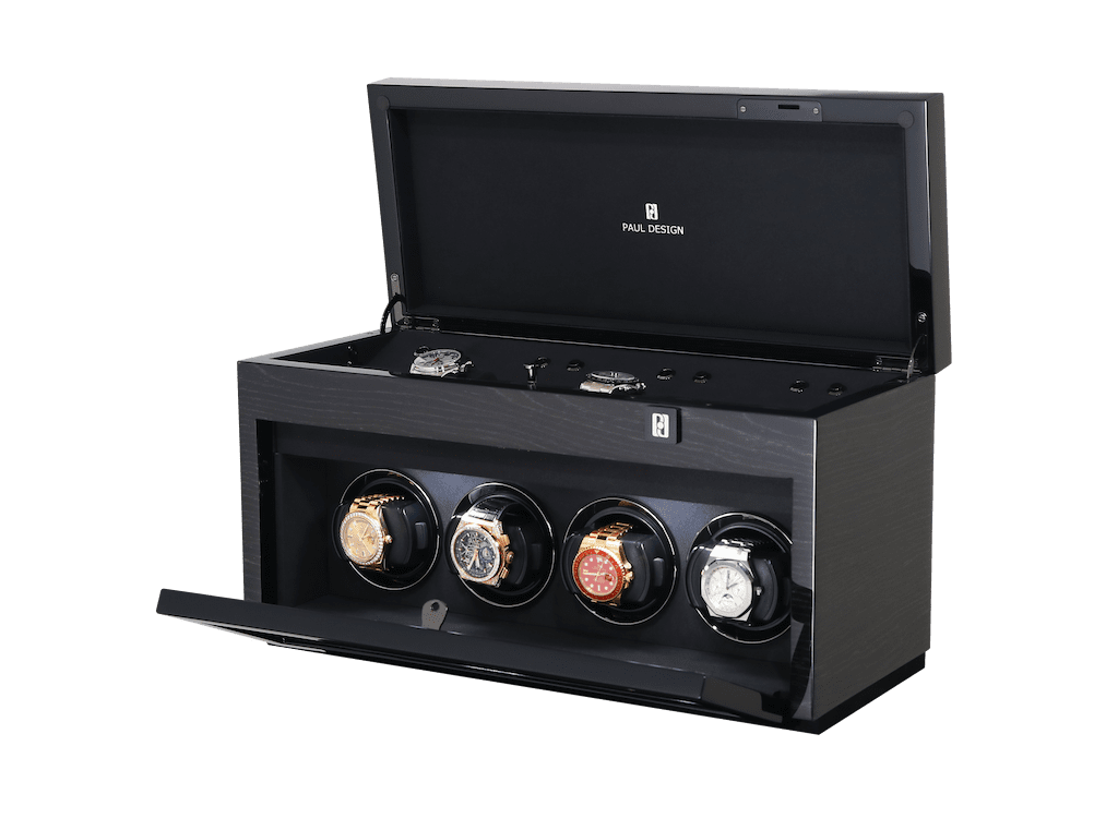 Paul design Gentlemen 4+6 - Naťahovač na 4 hodinky + odkladací priestor