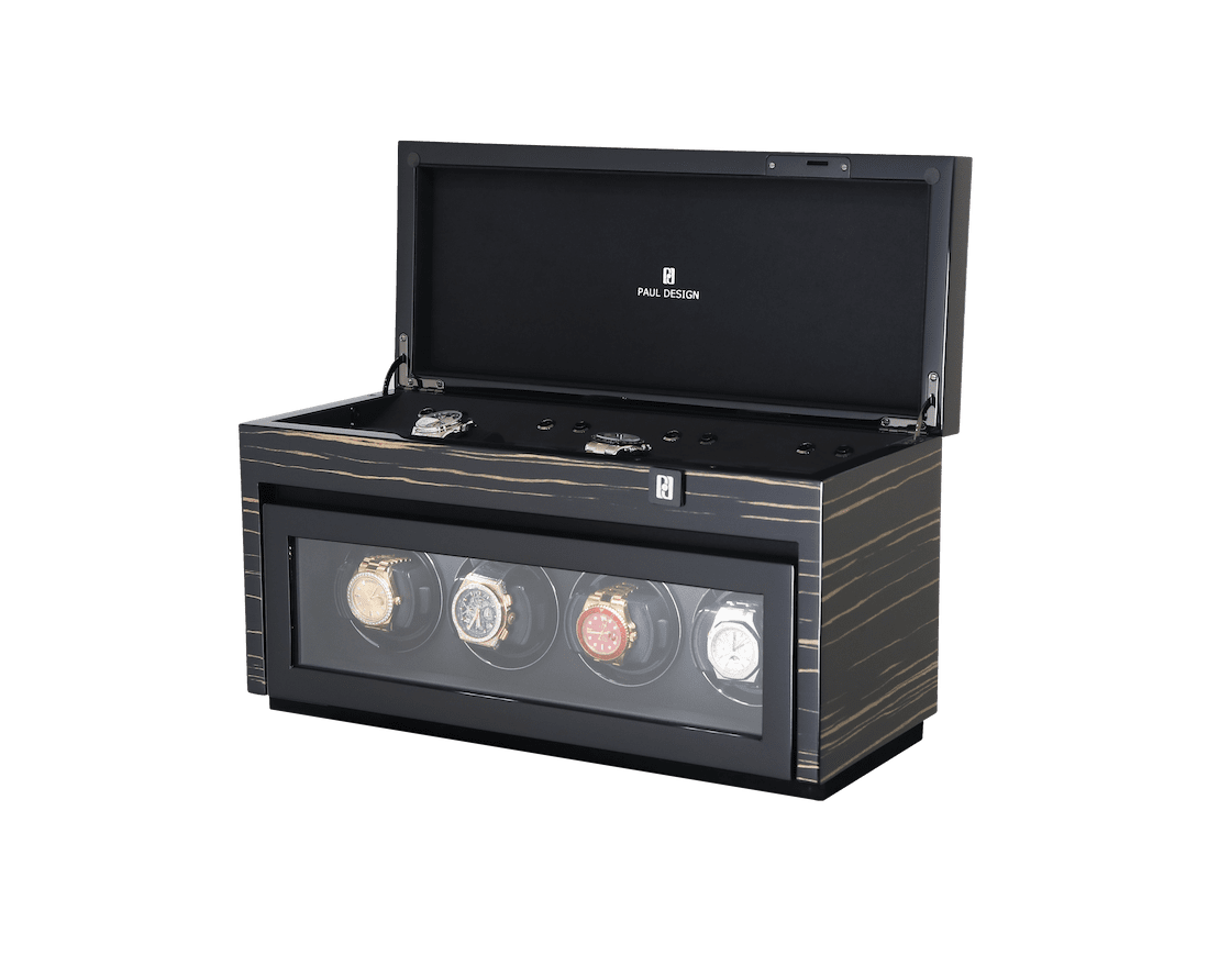Paul design Gentlemen 4+6 - Naťahovač na 4 hodinky + odkladací priestor